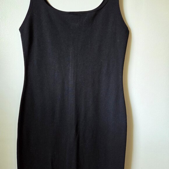 EUC ZARA BLACK SCOOP NECK BODYCON MIDI DRESS MINIMALIST SIZE L - Picture 5 of 14